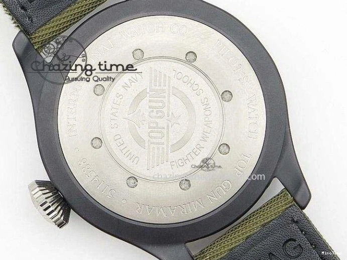 MIROTIME 0308 Big Pilot Top Gun Miramar PVD Plated Titanium on Green Nylon Strap A23J Refined 7398